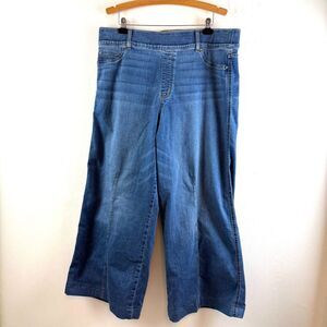 SPANX Seamed Front Wide Leg Flare Pull On Denim Jeans Size 3X Boho Stretch